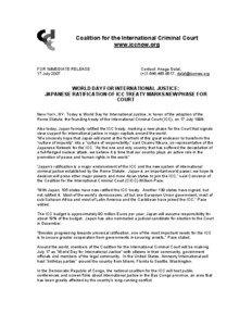 International Criminal Court / Coalition for the International Criminal Court / Parliamentarians for Global Action / Crimes against humanity / No Peace Without Justice / World Day for International Justice / Human Rights First / American Non-Governmental Organizations Coalition for the International Criminal Court / United States and the International Criminal Court / Law / International relations / Politics