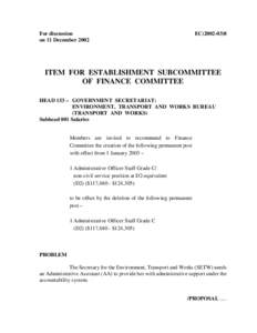 For discussion on 11 December 2002 EC[removed]ITEM FOR ESTABLISHMENT SUBCOMMITTEE