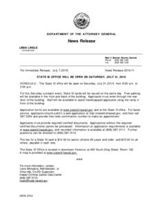 DEPARTMENT OF THE ATTORNEY GENERAL  News Release LINDA LINGLE GOVERNOR Mark J. Bennett, Attorney General