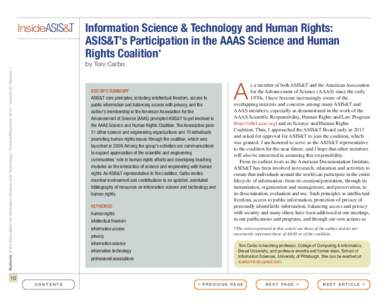 InsideASIS&T  Information Science & Technology and Human Rights: ASIS&T’s Participation in the AAAS Science and Human Rights Coalition*