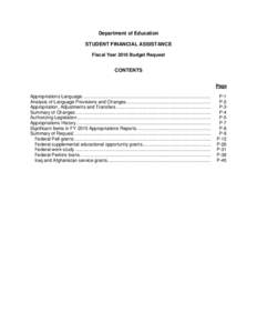 Department of Education STUDENT FINANCIAL ASSISTANCE Fiscal Year 2016 Budget Request CONTENTS Page