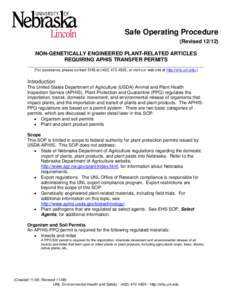 Safe Operating Procedure (Revised[removed]NON-GENETICALLY ENGINEERED PLANT-RELATED ARTICLES REQUIRING APHIS TRANSFER PERMITS _____________________________________________________________________ (For assistance, please co