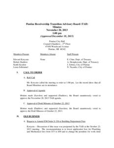 Pontiac Receivership Transition Advisory Board (TAB) Minutes November 20, 2013 1:00 pm (Approved December 18, 2013) Pontiac City Hall