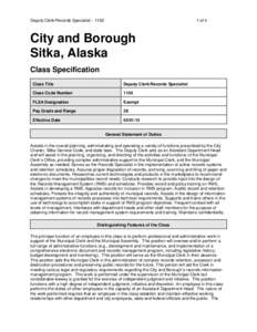 Deputy Clerk/Records Specialist – of 4 City and Borough Sitka, Alaska