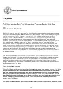 Institut Teknologi Bandung  ITB | News Prof. Djoko Iskandar: Buka Pintu Keilmuan lewat Penemuan Spesies Katak Baru bayu Sabtu, 31 - Januari[removed], 18:11:51