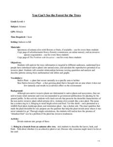 You Can’t See the Forest for the Trees Grade Level: 6 Subject: Science GPS: M6A2a Time Required: 1 hour Setting: Indoors in fall