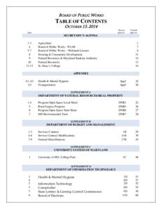 BOARD OF PUBLIC WORKS  TABLE OF CONTENTS OCTOBER 15, 2014  Section