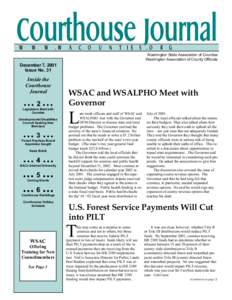 Washington State Association of Counties Washington Association of County Officials December 7, 2001 Issue No. 31