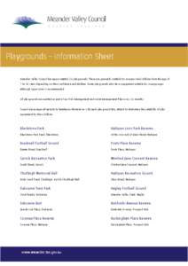 Playgrounds – Information Sheet Meander Valley Council has approximately 26 playgrounds. These are generally suitable for unsupervised children from the age of 7 to 14 years depending on their confidence and abilities. Some playgrounds also have equipment suitable for younger ages