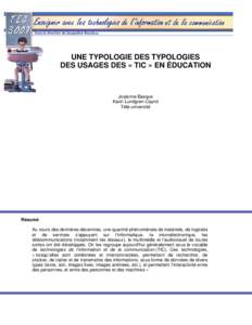 UNE TYPOLOGIE DES TYPOLOGIES DES USAGES DES « TIC » EN ÉDUCATION