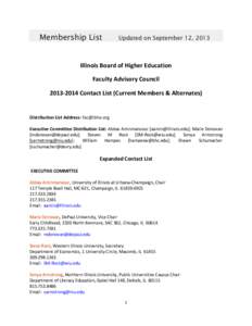 Membership List  Updated on September 12, 2013 Illinois Board of Higher Education Faculty Advisory Council