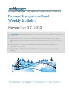 Passenger Transportation Board  Weekly Bulletin November 27, 2013