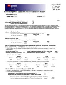 Report to Public FFY 2008 APR (July 1, 2008 June 30, 2009 New Hampshire Special Education District Report District Name: Milton