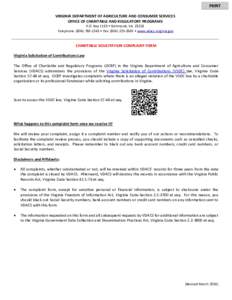 PRINT PRINT VIRGINIA DEPARTMENT OF AGRICULTURE AND CONSUMER SERVICES OFFICE OF CHARITABLE AND REGULATORY PROGRAMS P.O. Box 1163 • Richmond, VATelephone: ( • Fax: ( • www.vdacs.virgi