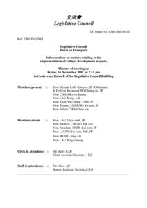 立法會 Legislative Council LC Paper No. CB[removed]Ref: CB1/PS[removed]Legislative Council Panel on Transport