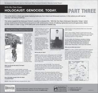 Newspapers In Education and the Washington State Holocaust Education Resource Center Present  With My Own Eyes: HOLOCAUST. GENOCIDE. TODAY.