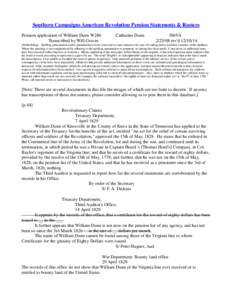 Southern Campaigns American Revolution Pension Statements & Rosters Pension application of William Dunn W286 Transcribed by Will Graves Catharine Dunn