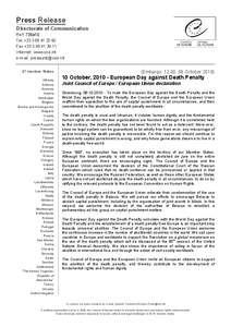 Press Release Directorate of Communication Ref: 736a10 Tel. +[removed]Fax +[removed]Internet: www.coe.int