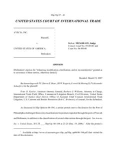 Slip Op[removed]UNITED STATES COURT OF INTERNATIONAL TRADE AVECIA, INC. Plaintiff,