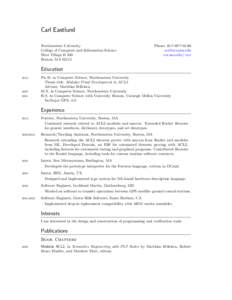 Carl Eastlund Northeastern University College of Computer and Information Science West Village H 330 Boston, MA 02115
