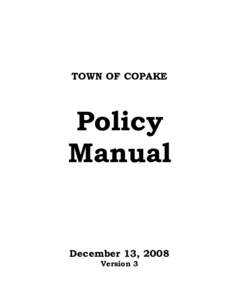 TOWN OF COPAKE  Policy Manual  December 13, 2008
