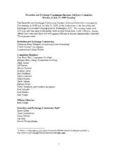 SEC Investor Advisory Committee: Minutes from July 29, 2009, Meeting