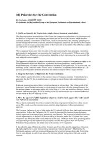 My Priorities for the Convention By Richard CORBETT MEP, Co-ordinator for the Socialist Group of the European Parliament on Constitutional Affairs