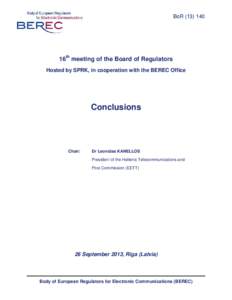 Conclusions from the 16th meeting of the Board of Regulators in Riga (Latvia)