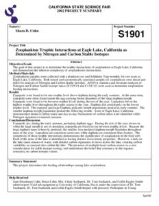 CALIFORNIA STATE SCIENCE FAIR 2002 PROJECT SUMMARY Name(s)  Shara D. Cohn