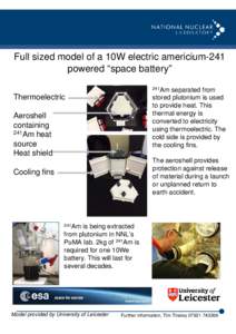 Full sized model of a 10W electric americium-241 powered “space battery” 241Am separated from stored plutonium is used