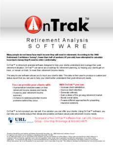 Retirement Analysis S O F T W A R E Many people do not know how much income they will need in retirement. According to the 2008 Retirement Conﬁdence Survey®, fewer than half of workers (47 percent) have attempted to c