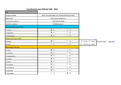 Cuestionario para INM del SIM ‐ 2013 País nombre de INM página web persona de contacto email de contacto