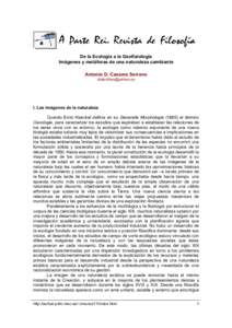 De la Ecología a la Geofisiología Imágenes y metáforas de una naturaleza cambiante Antonio D. Casares Serrano [removed]  I. Las imágenes de la naturaleza