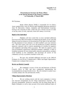 Appendix V-14 (Session 18) Presentation by Secretary for Home Affairs at the Special Meeting of the Finance Committee on Wednesday, 27 March 2002