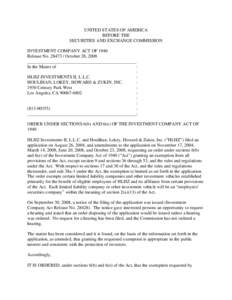 UNITED STATES OF AMERICA BEFORE THE SECURITIES AND EXCHANGE COMMISSION INVESTMENT COMPANY ACT OF 1940 Release No[removed]October 28, 2008 ________________________________________________