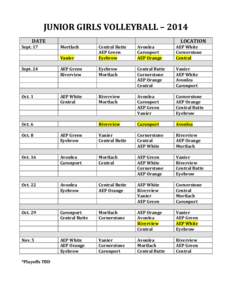 JUNIOR GIRLS VOLLEYBALL – 2014 DATE Sept. 17 LOCATION Mortlach