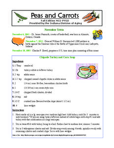 Peas and Carrots  Fall Edition M11-PY10 Provided by the Indiana Division of Aging  November Trivia