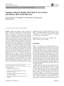 J. Sustain. Metall. DOIs40831THEMATIC SECTION: SLAG VALORISATION TODAY  Smelting of Bauxite Residue (Red Mud) in View of Iron