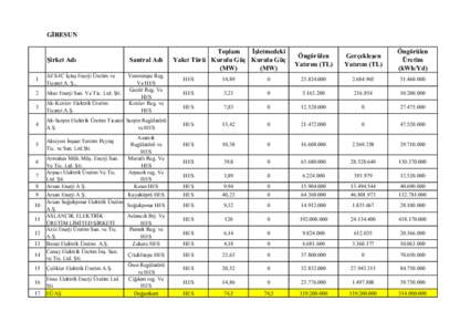 GİRESUN  Şirket Adı Santral Adı