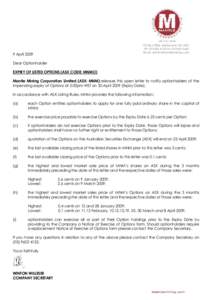 [removed]MNM ASX Release - Letter to optionholders re Expiry