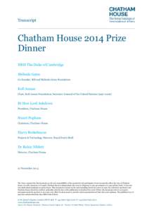 Transcript  Chatham House 2014 Prize Dinner HRH The Duke of Cambridge Melinda Gates