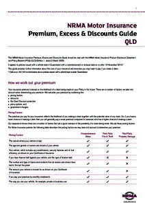 1  NRMA Motor Insurance Premium, Excess & Discounts Guide QLD This NRMA Motor Insurance Premium, Excess and Discounts Guide should be read with the NRMA Motor Insurance Product Disclosure Statement