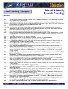 Cosmic Chemistry: Cosmogony APPENDIX C Selected Noteworthy Events in Cosmology