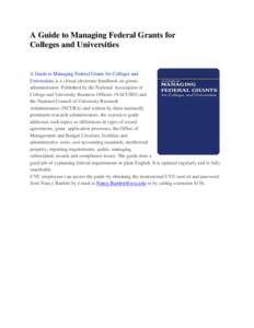 Grant / Single Audit / Education in the United States / American studies / American Association of State Colleges and Universities / Utah Valley University / National Council of University Research Administrators