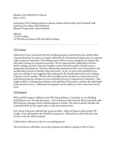 Minutes	
  from	
  WInSAR	
  EC	
  Telecon	
  	
   May	
  2,	
  2012	
   	
   Attendance:	
  Eric	
  Fielding,	
  Rowena	
  Lohman,	
  Shimon	
  Wdowinski,	
  David	
  Schmidt,	
  Falk	
   Amelung,	
 