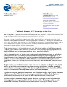 For Immediate Release: August 22, 2012 Media Contacts: Clark Blanchard, ([removed]Natural Resources Agency