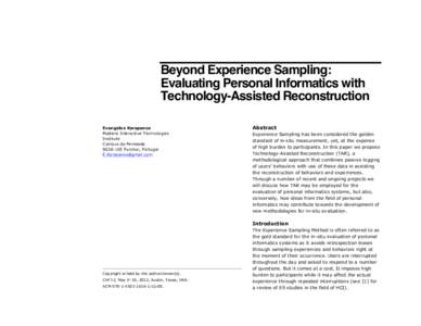 Beyond Experience Sampling: Evaluating Personal Informatics with Technology-Assisted Reconstruction Evangelos Karapanos Madeira Interactive Technologies Institute