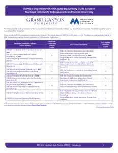 Chemical Dependency (CHD) Course Equivalency Guide between Maricopa Community Colleges and Grand Canyon University The following table is the assessment of the courses between Maricopa Community Colleges and Grand Canyon