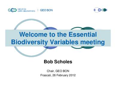 Welcome to the Essential Biodiversity Variables meeting Bob Scholes Chair, GEO BON Frascati, 26 February 2012