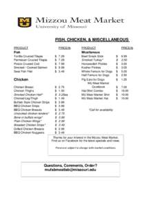 FISH, CHICKEN, & MISCELLANEOUS PRODUCT PRICE/lb  Fish